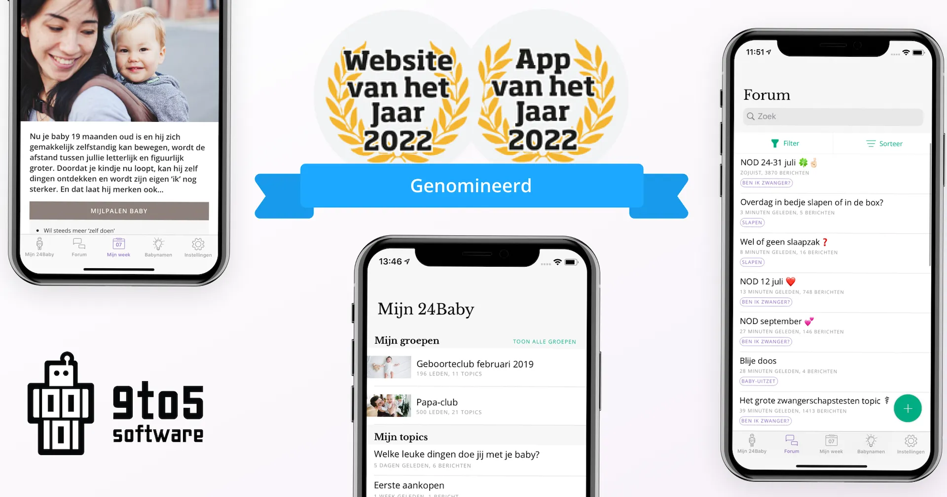 Nominatie voor Beste app van het jaar 2022 voor 24Baby! - 24Baby is genomineerd voor Beste app van het jaar en Beste website van het jaar in de categorie gezondheid