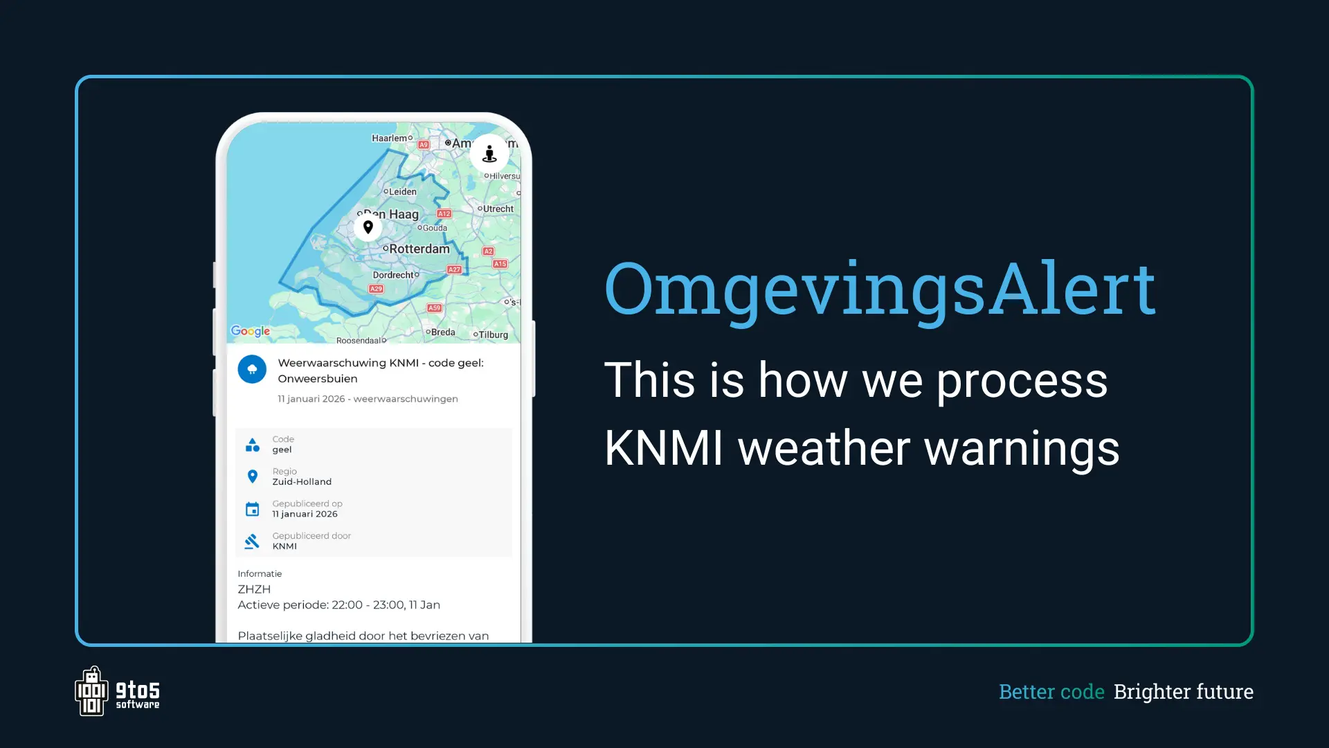 Behind the scenes at OmgevingsAlert: How we process KNMI weather warnings - Our backend developer Bink explains how we turn KNMI data into clear alerts in OmgevingsAlert.